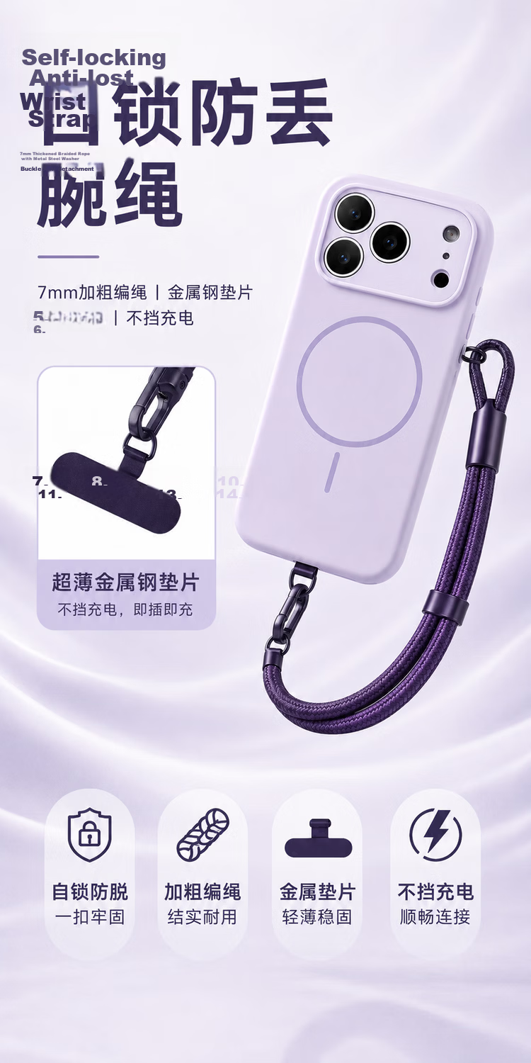 Sihuanke Adjustable Wrist Strap Phone Lanyard Short Hanging Rope Anti-Lost Carrying Accessory with Pad Clip Pendant Lock Wrist Strap - Purple 1