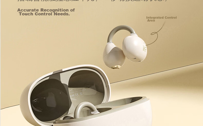 IKF AirClip Bluetooth Earclip Wireless Open Air Conduction Non-In-Ear HiFi Stereo Headphones Fitness Sports Long Battery Life Classic White 59