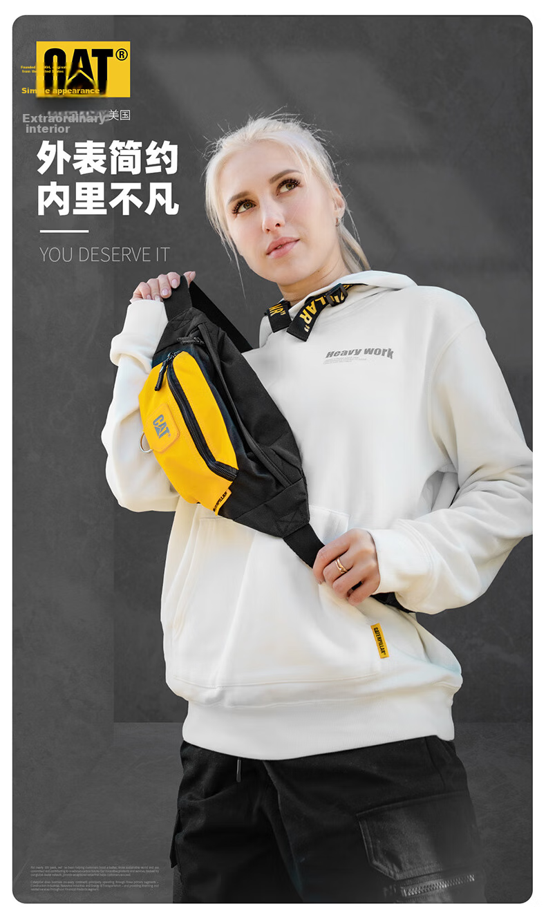 CAT Waist Bag, Lightweight Chest Bag, Water-Resistant Crossbody Bag, Cycling Sports Phone Pouch, Multi-Pocket Small Bag, Gift, Black, 84577 2