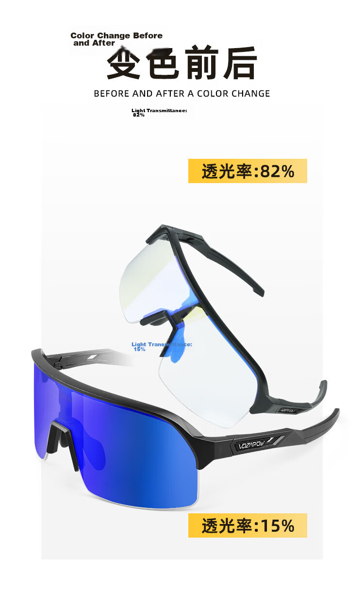 VOZAPOW Polarized Colorful Cycling Glasses for Mountain And Road Bikes, Windproof Sand-Proof Goggles for Hiking And Running 5