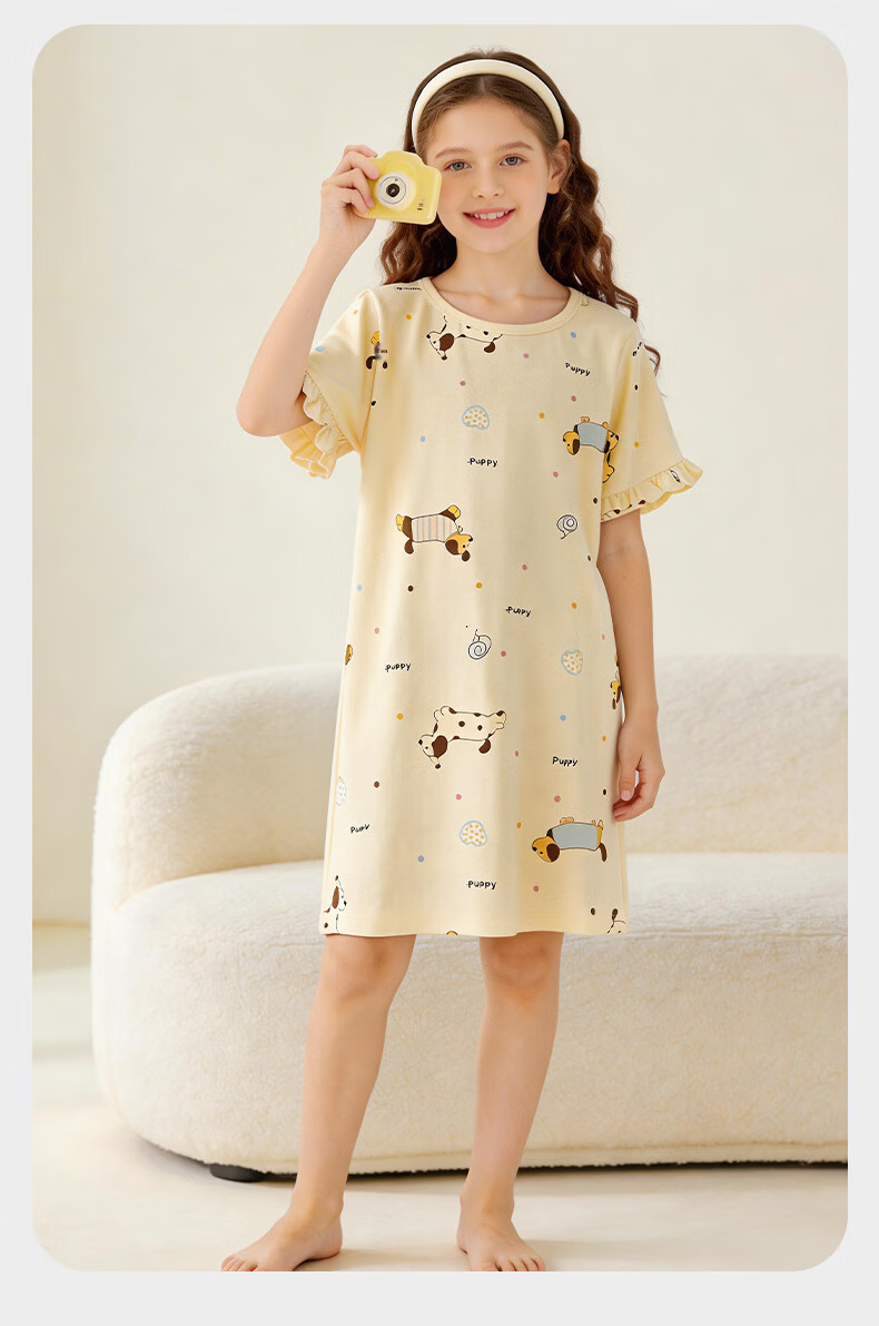 Langsha Girls' Nightdress Class A Ice Silk Thin Summer Children's Home Dress Baby Princess Antibacterial Pajamas 18