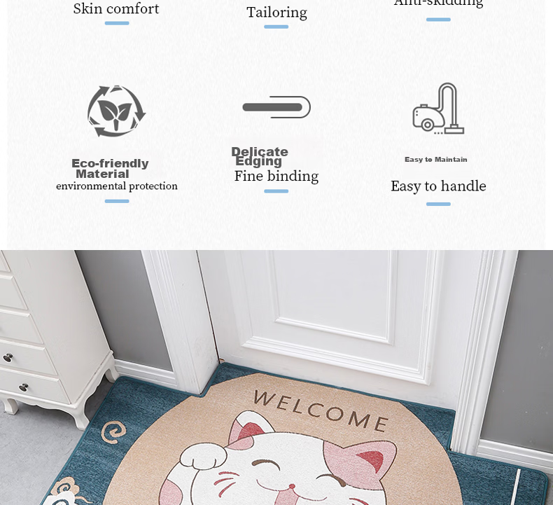 Dream Dragonfly Entrance Door Mat Non-Slip Dirt-Resistant Cuttable Floor Mat 60x90cm Blue Cat 2