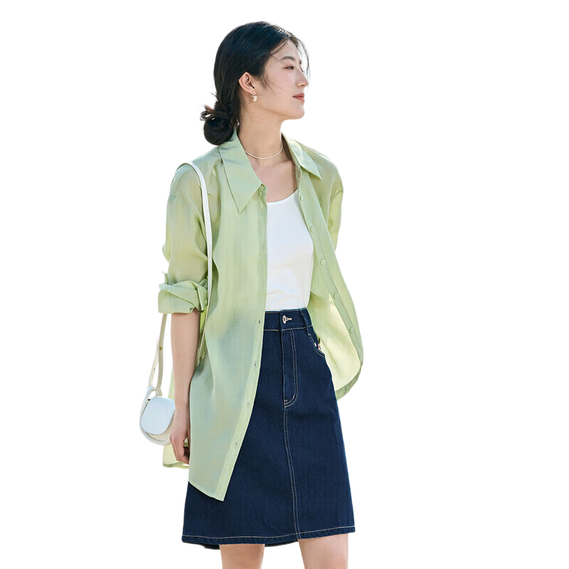 INMAN Lyocell Tencel Women's Lightweight Shirt, 2026 Summer New Blouse Top, Classic Style - Mint Green, Size L