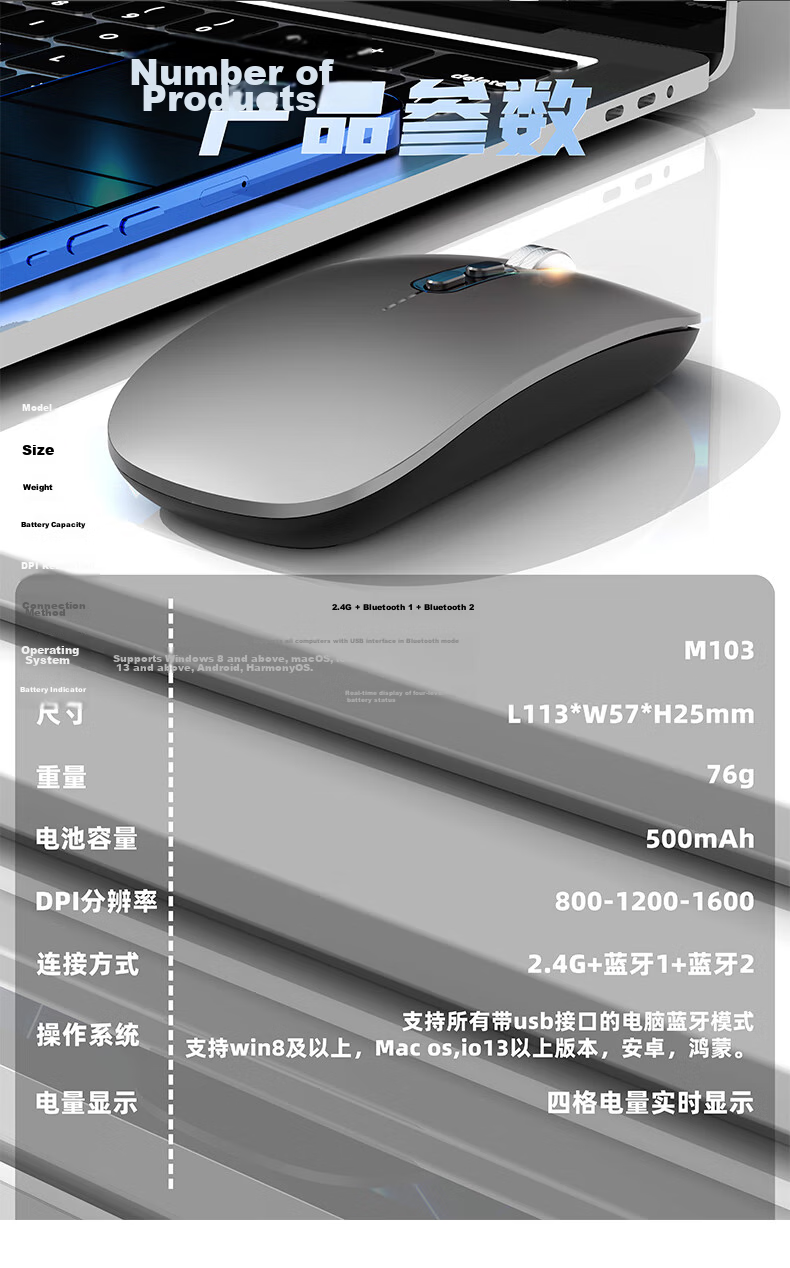 Stiger Gradient Color Wireless Bluetooth Mouse Compatible with Apple Huawei MateBook Pad Pro Laptop Tablet Desktop Office Quiet Rechargeable 17