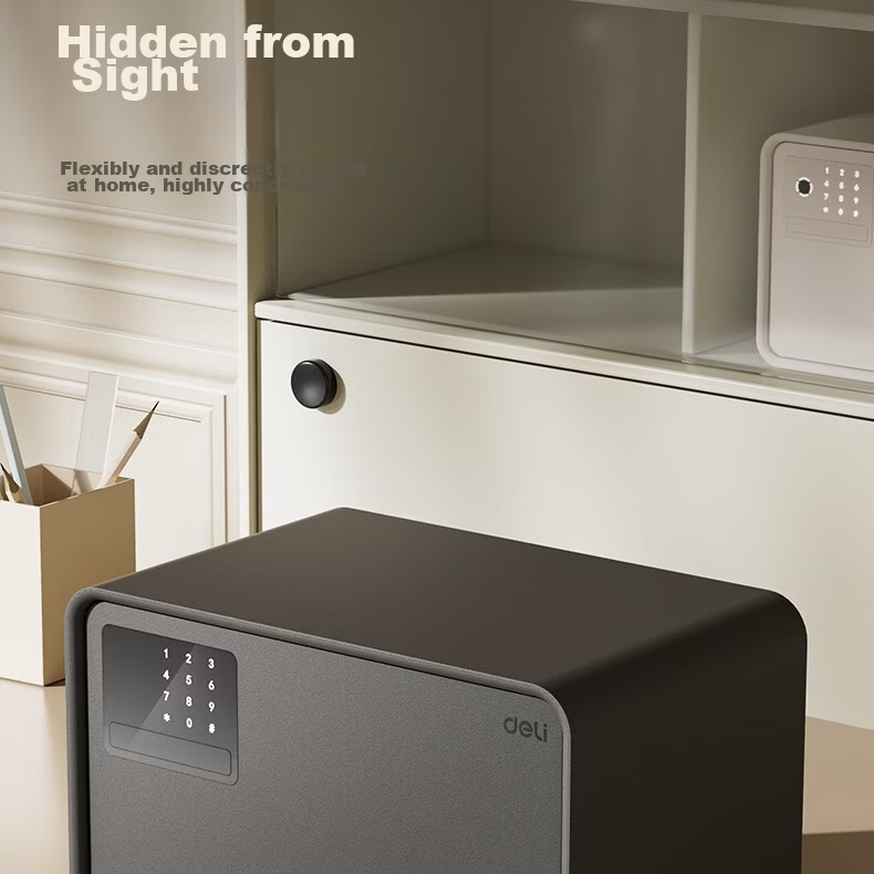 Deli 26-Year New Palm Vein Unlock Safe Automatic Door Opening Home Storage Box 20cm Matte Black 7