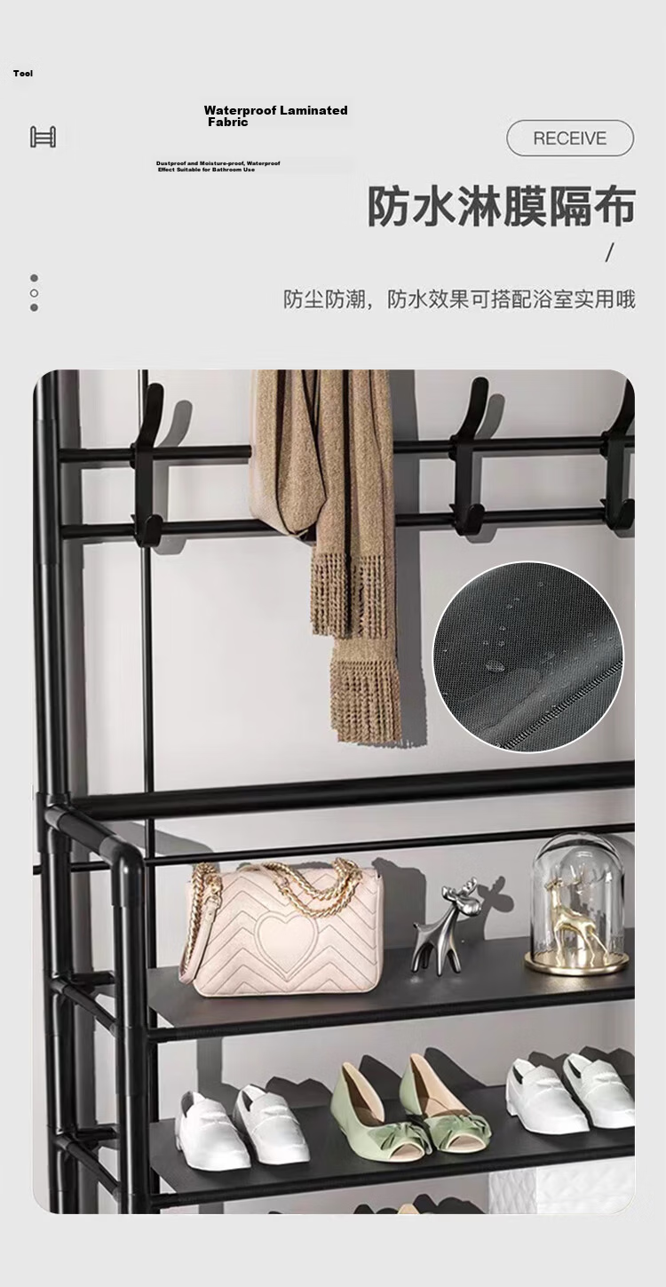 Jinlongxing 4-Tier 60cm Metal Shoe Rack Storage Shelf Entryway Floor Shoe Cabinet Coat Rack Integrated Home Use 7