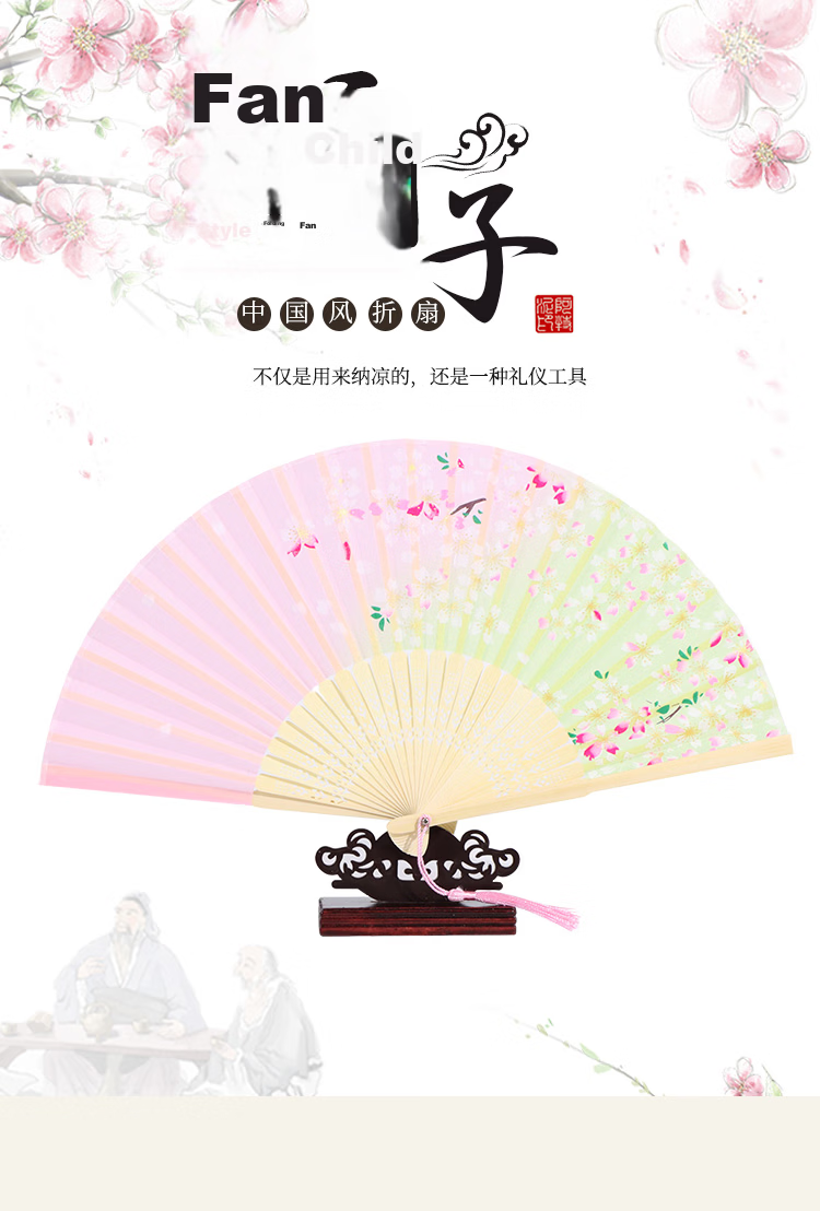 TaTanice Folding Fan 6.5 Inch Chinese Style Classical Hanfu Photo Prop with Green Bamboo Handle and Qianli Jiangshan Design 1