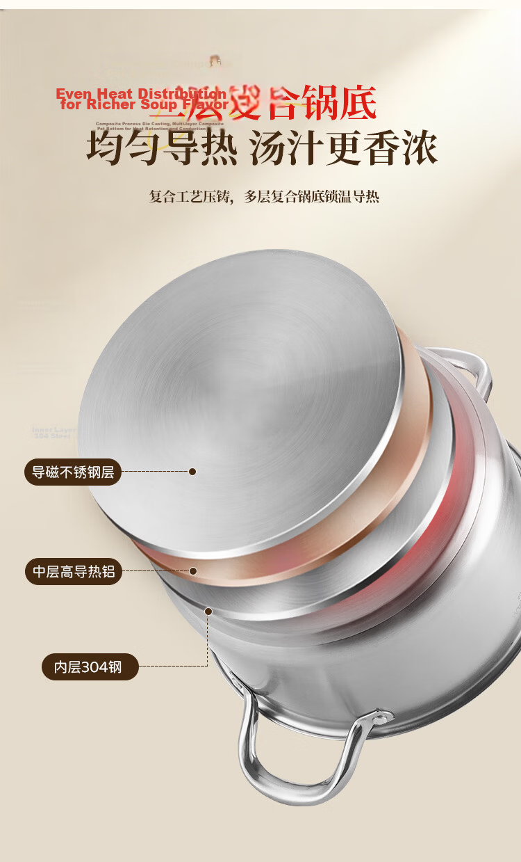 MAXCOOK Soup Pot, 304 Stainless Steel Soup Pot, 20cm, Thickened Composite Bottom, Compatible with Induction Cooker, MCT8206 3