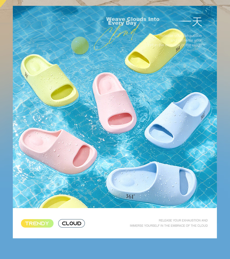 361° Cloud Thick Sole Slippers Women Non-Slip Soft Indoor Home Casual Flat Sandals Women's Slide Sandals 9