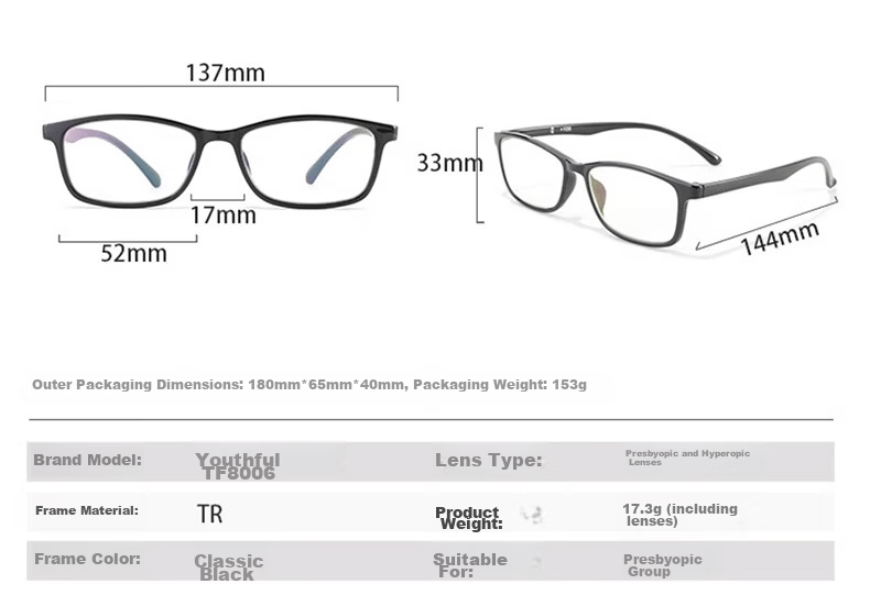 Nianqingtai Anti-Blue Light Reading Glasses, Tianfu Series, for Men And Women, High Definition Ultra-Light Presbyopic Glasses for Middle-Aged And Elderly, TF8008+350 Degrees 18