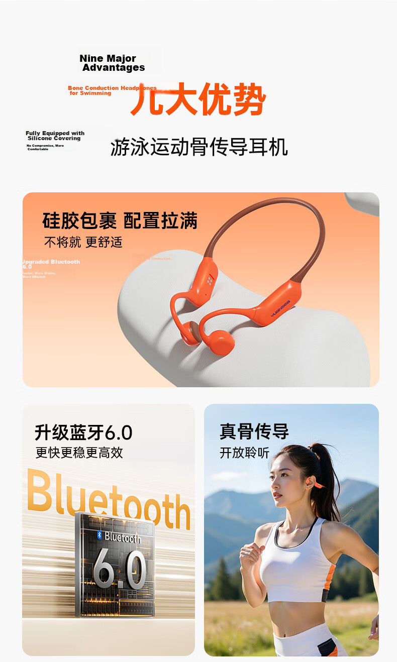 Yuanshi Beta Pro Bone Conduction Swimming Headphones, Non-In Open-Style Sports Bluetooth Headphones, IPX8 Waterproof, 32GB Memory MP3, for Running, Cycling And Fitness 3