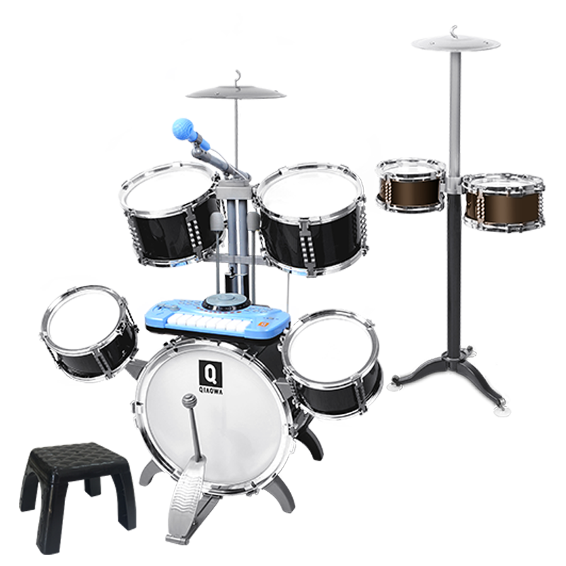 QIAO WA BAO BEI Kids Beginner Drum Set for Boys and Girls Ages 1-8 Large Jazz Drum DJ Turntable Instrument