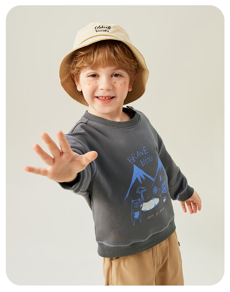 MQDMINI Boys' Sweatshirt, Children's Round Neck Top, Stylish And Trendy Clothing for Young Kids, French Toast Bluebell 14