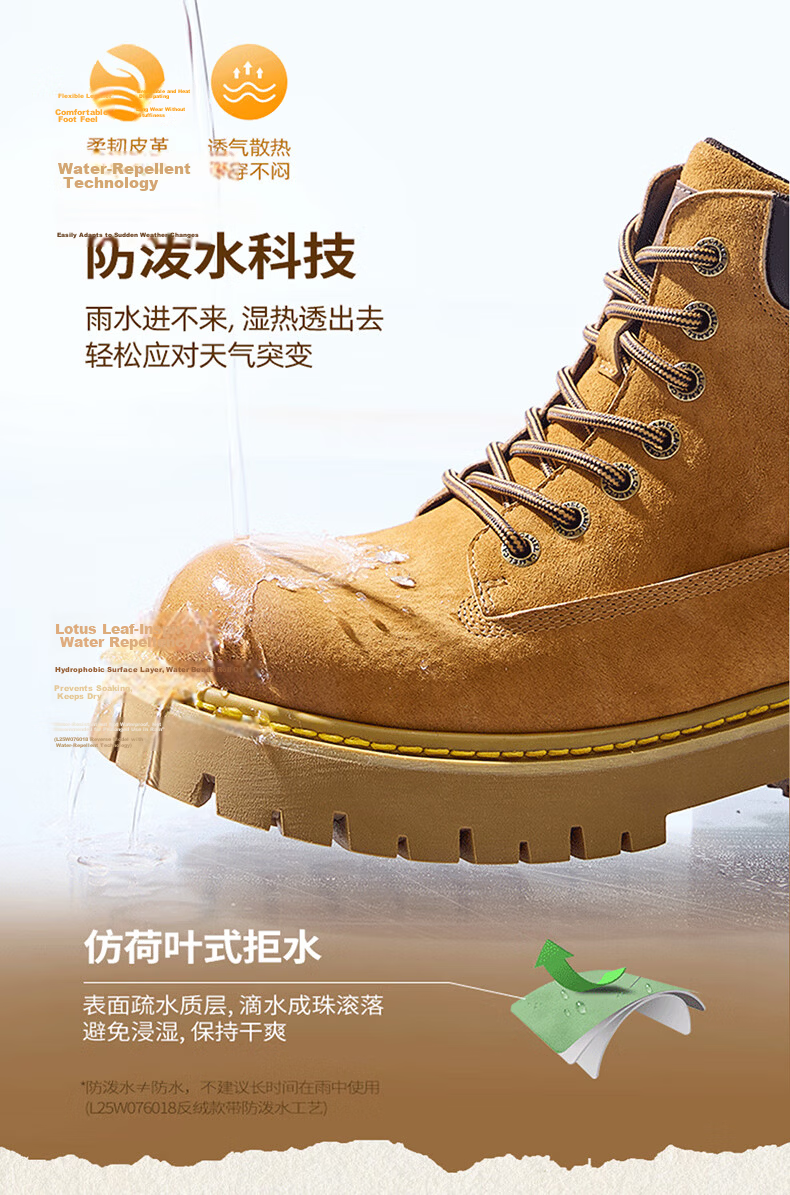 CAMEL [Shanyue] Women's Work Boots, Trendy Thick-Soled Martin Boots, L25W076018A, Khaki (Suede), Size 36 34