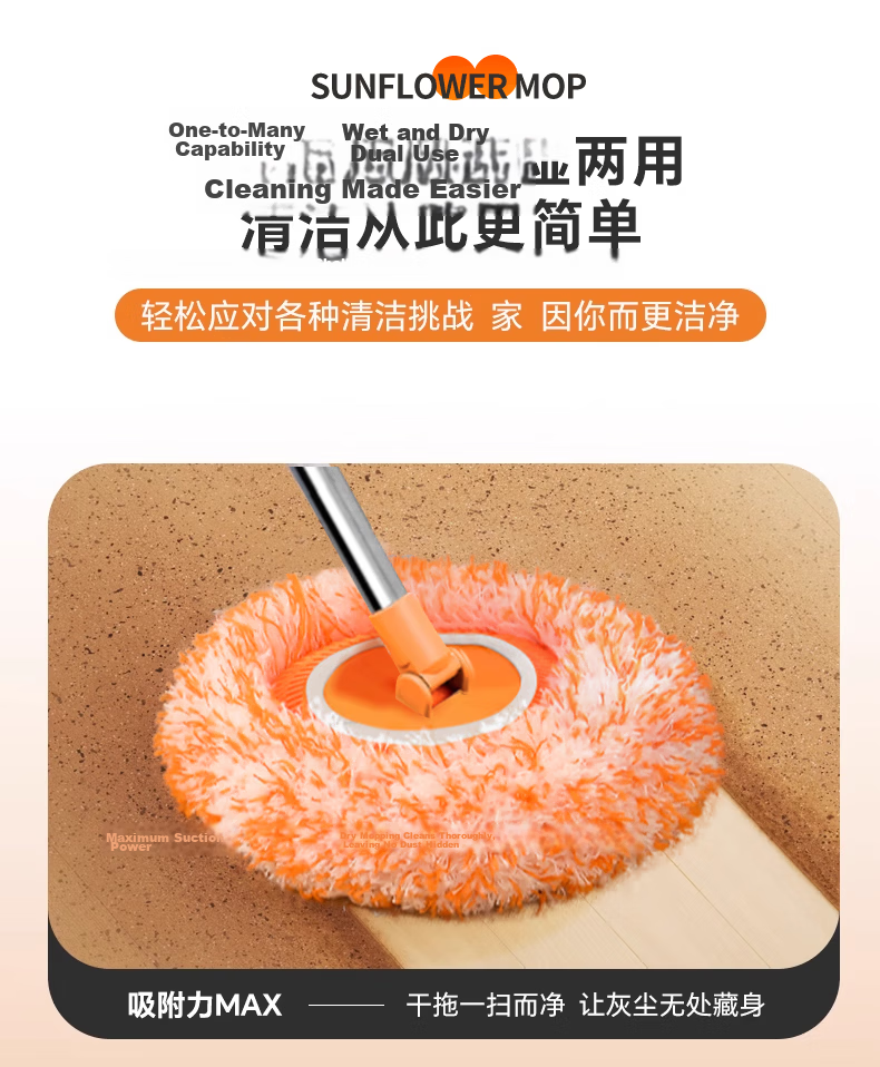 YNK·UNIORAM Sunflower Telescopic Mop Household One-Push Clean Hands-Free 2025 New Sunflower Ceiling Cleaning Tool 18