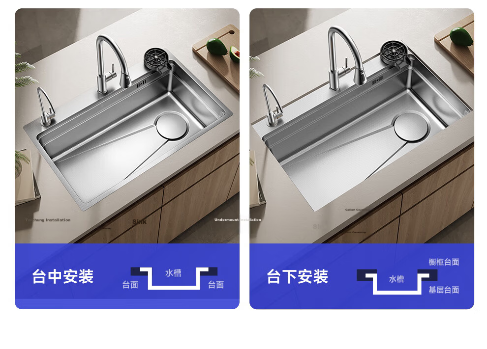Rifeng 304 Stainless Steel Large Single Bowl Kitchen Sink with Textured Scratch-Resistant Surface and Faucet RF-SD7546209BD Silver 34