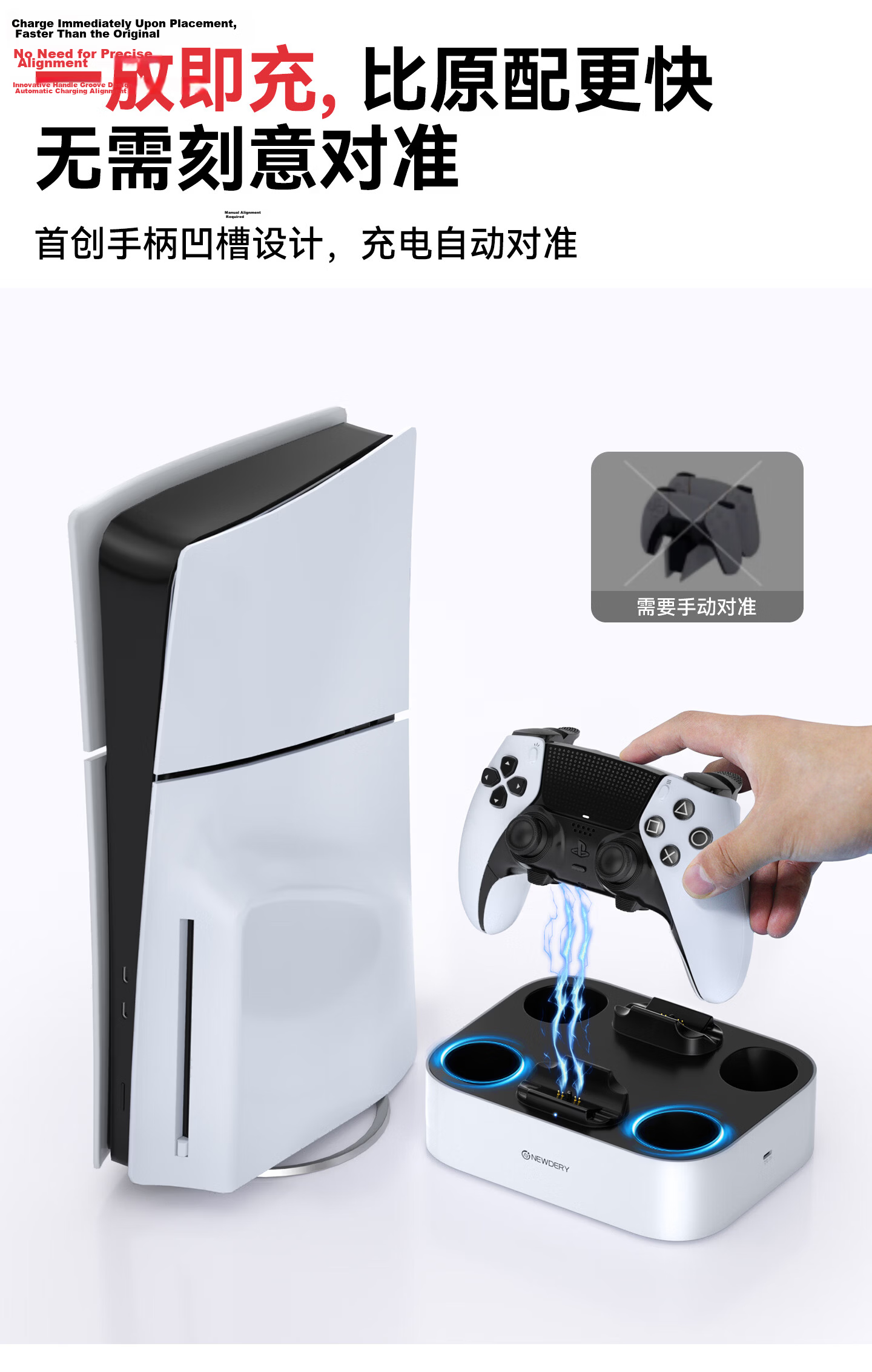 NEWDERY PS5 Console Base Elite Controller Charging Dock Slim Charging Stand Pro Gaming Console Storage Rack Headphone Hook DSE Organizer Optical Drive Digital Edition Accessories 5