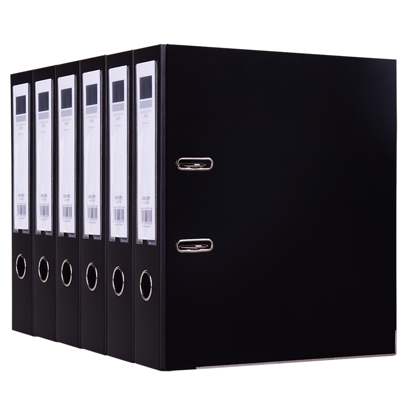 Deli A4 3-Inch Thickened European Style 75mm Fastener Folder 6-Pack Black 33180