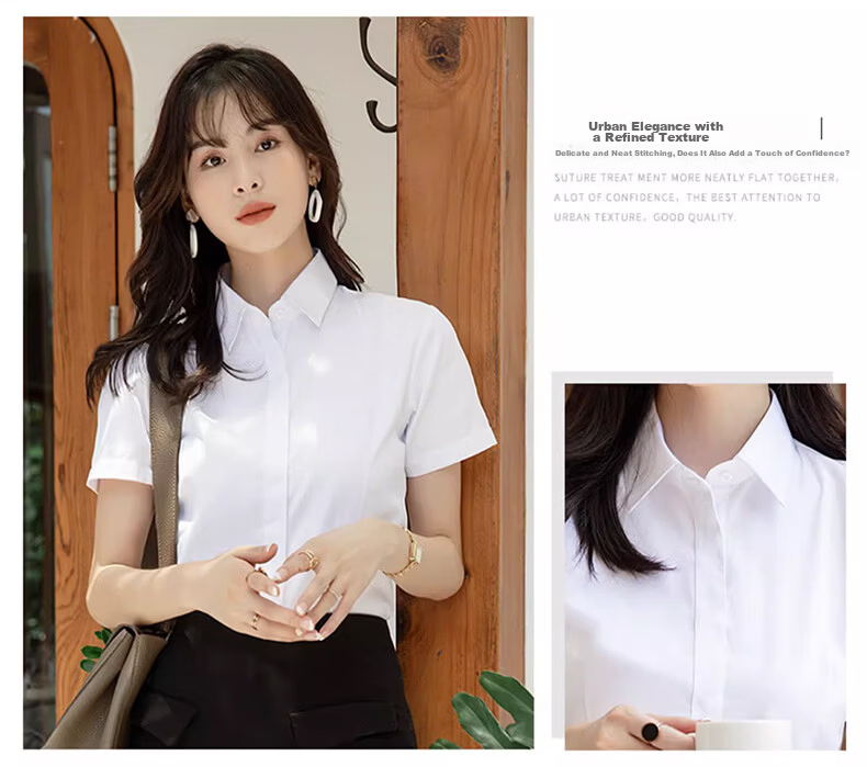 TUCANO Women's Summer Shirt Dark Placket Wrinkle-Free Slim Fit Business Short Sleeve Formal Commuter Blouse White 2XL 16