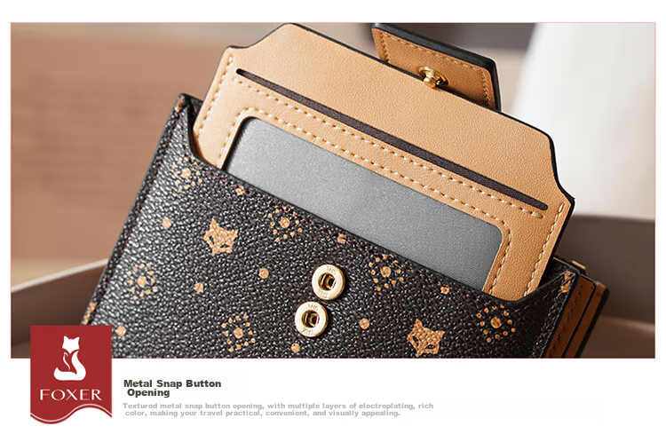 Gold Fox Women's Large Capacity Short Bi-Fold Card Holder Zipper Wallet Clutch Luxury Girlfriend Birthday Gift 17