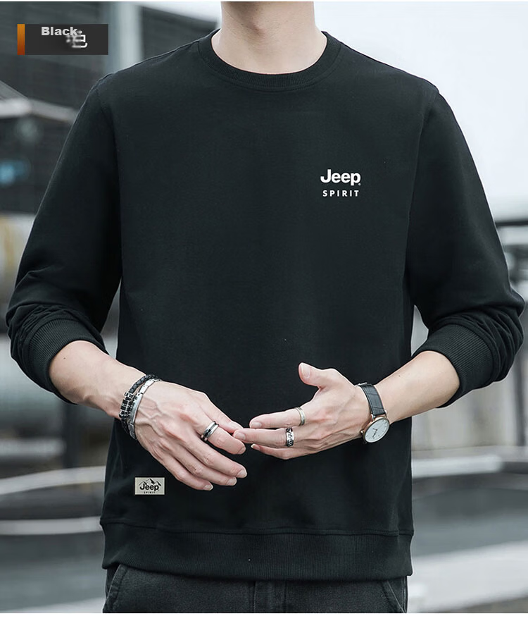 JEEP SPIRIT Men's Sweatshirt, Spring Korean Style Round Neck Loose Fit Versatile Long Sleeve Base Layer, Gray, L 17