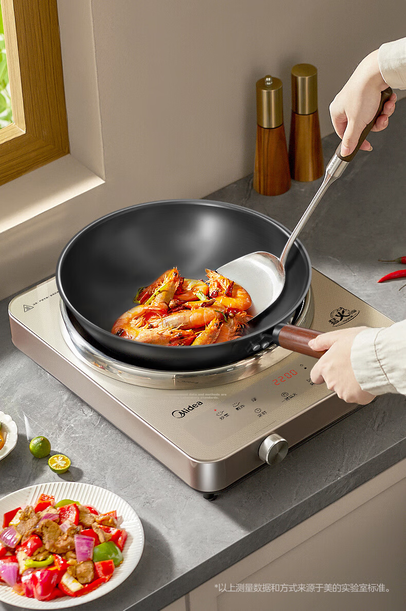 Midea Cast Iron Wok, Healthy 0 Coating, Non-Stick, Round Bottom, Household Stir-Fry Pan, Rust-Resistant, Compatible with Gas and Concave Stoves 11