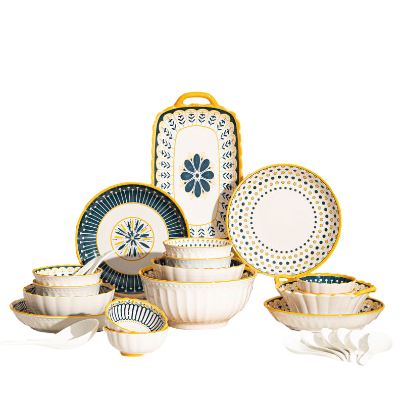 Pearson Ceramic Tableware Set Underglaze Colorful Fish Plate Chopsticks Set Nordic 38-Piece Gift Box Teacher's Day