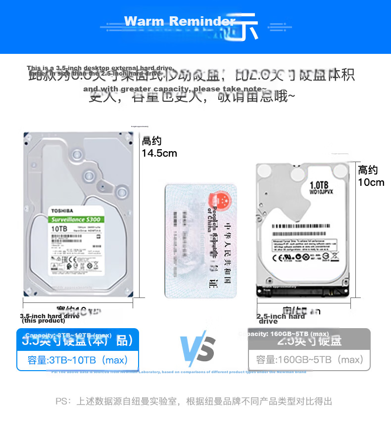 Newsmy 2TB 3.5-inch Desktop Mechanical External Hard Drive Star Series Type-C USB 3.1 Silicone Protected Metal Case High Capacity 1