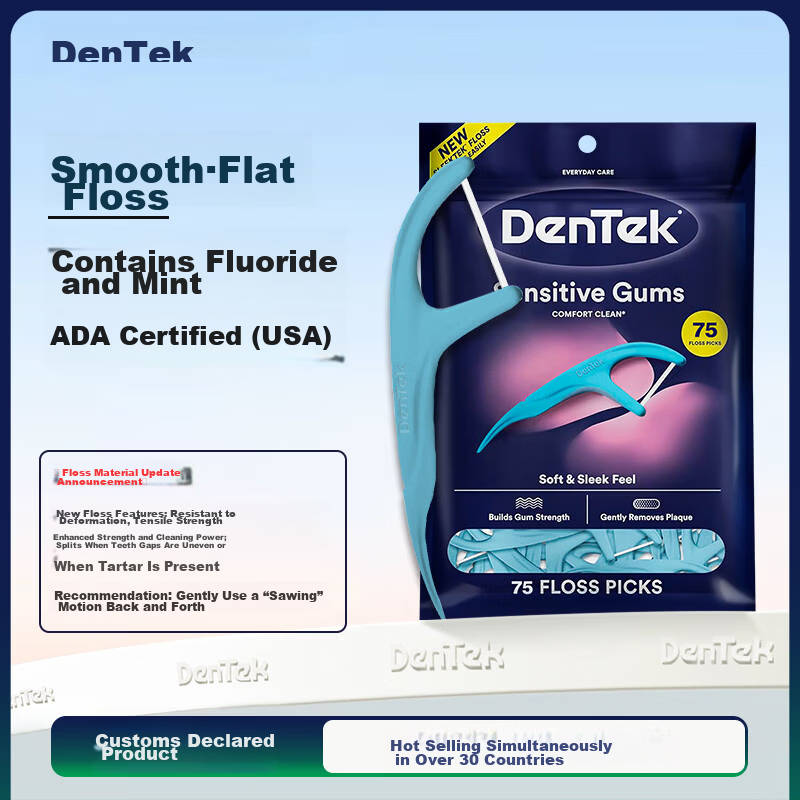DenTek Imported Dental Floss Picks 90pcs Fluoride Professional Clean Round Floss Ultra-Thin Smooth Adult Mint