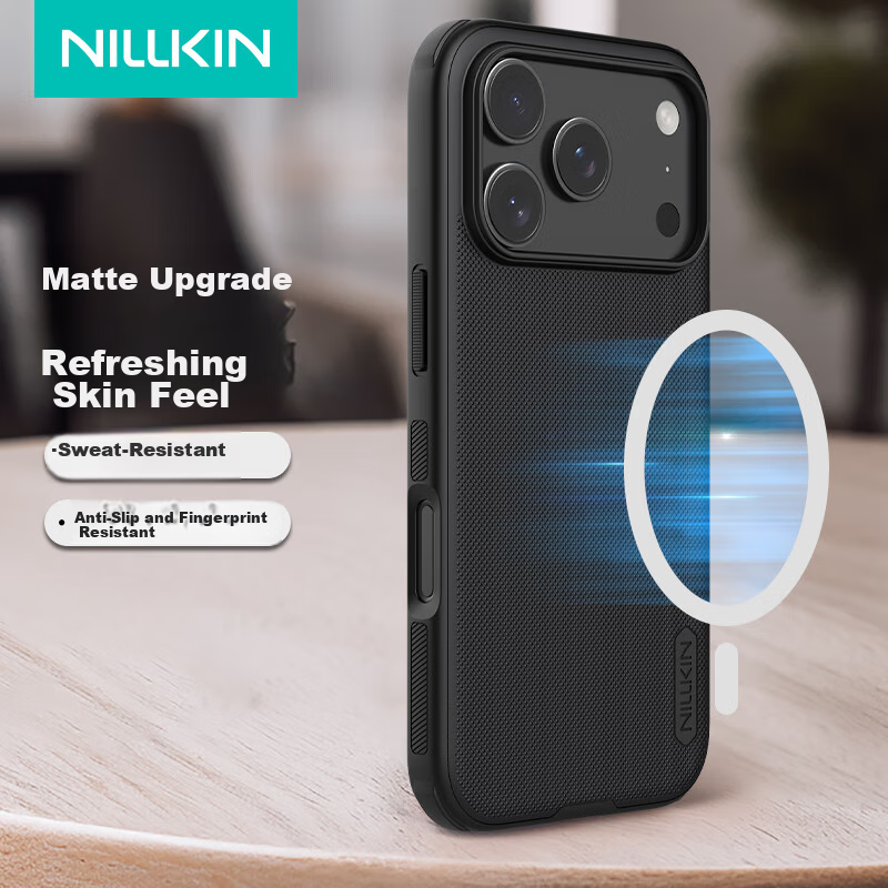 Nillkin Magnetic Case for iPhone 17 Pro Max Full Coverage Matte Anti-Slip Drop Protection Lens Raised Slim Minimalist Shield Pro Black