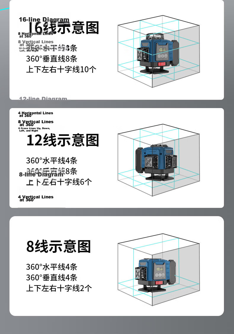 Huixiang JINGDONG Industrial Own Brand 8-Line Infrared Level High-Precision Strong Light Automatic Leveling Green Light Outdoor 11