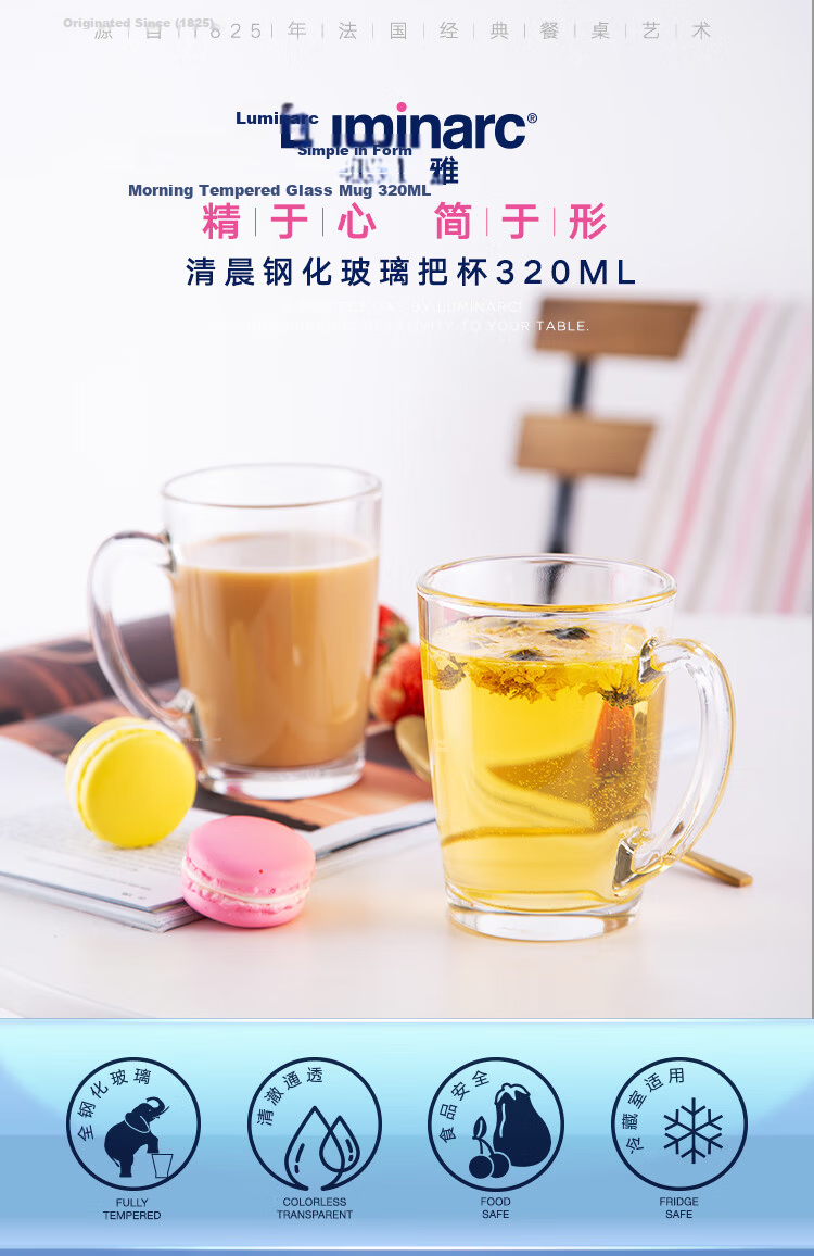 Luminarc Glass Cups with Handles, Tempered Glass Tea Mugs, Stylish Large Capacity Striped Coffee Cups, 500ml*2 1