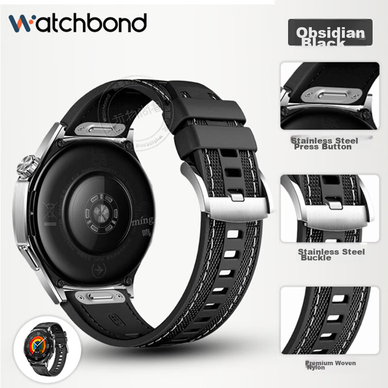 Watchbond Compatible Huawei GT7 Watch Band for Watch5/GT5/GT6 Runner2/GT7Pro/6Pro Upgraded Quick-Release Button GT4 Composite Woven Men's Strap
