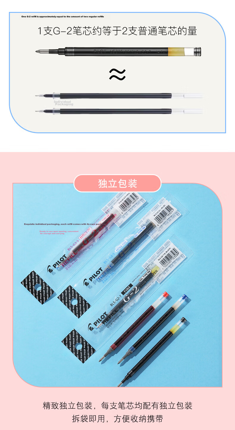 PILOT 0.5mm Gel Pen Refill Bullet Tip Quick-Dry Ink for BL-G2 BLS-G2-5 Black 12-Pack 8