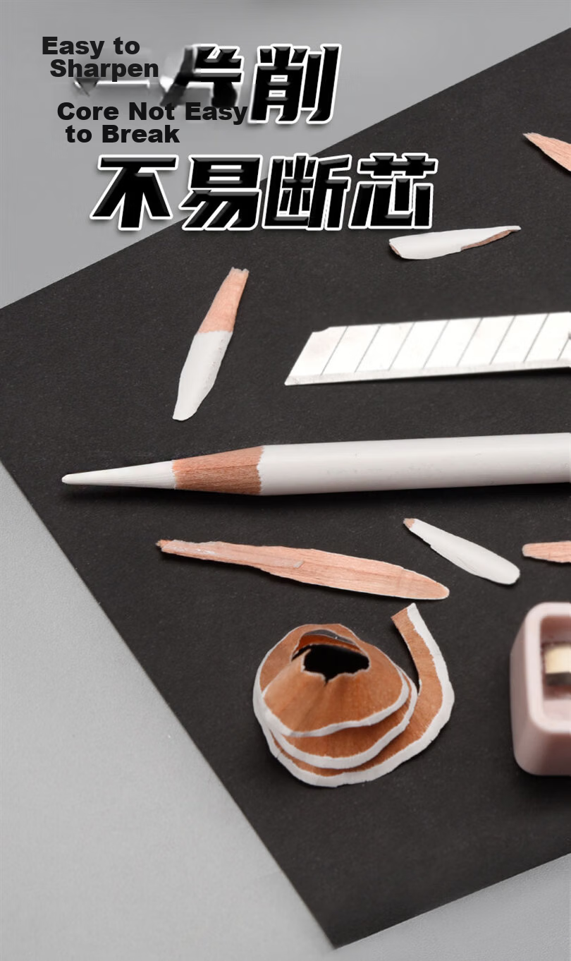 Mali [Back to School Stationery] White Charcoal Pencil Highlight Sketch White Sketch Pencil Charcoal Pencil White Art Pencil - C7302-W [Box of 12] Sketch Marker Drawing 6