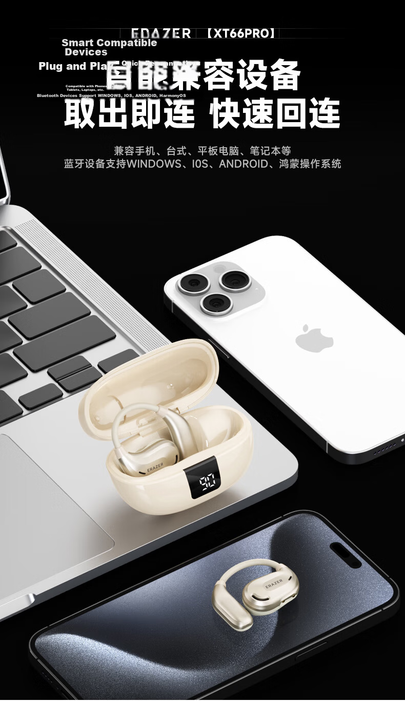 Lenovo Invests in Brand Yinengzhe LED Digital Bone Conduction Concept Headphones, Open-Style Sports Long Battery Life Directional Sound Transmission ENC HD Calling, Digital Display Power Level | Iron Gray 11