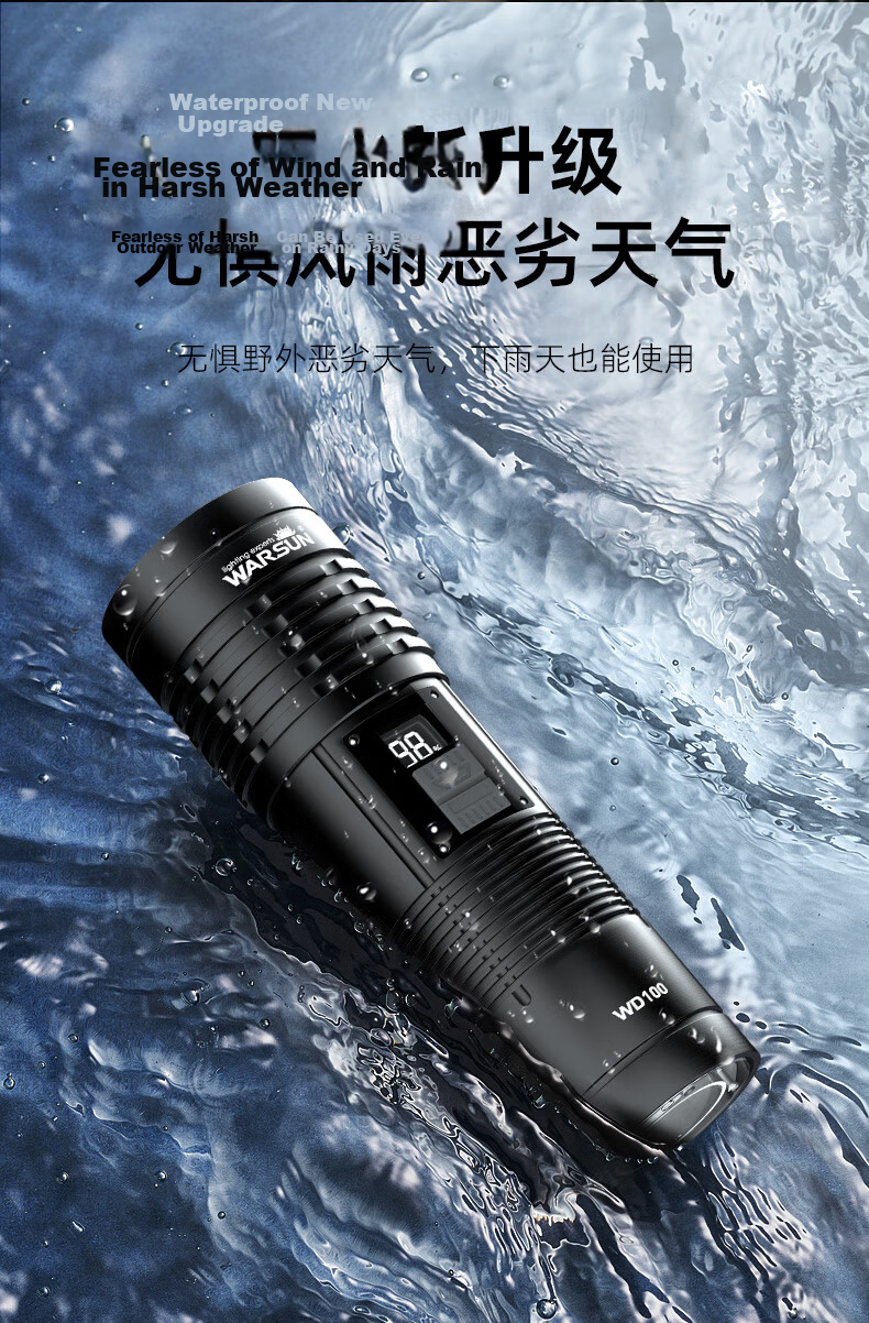 Wolson WD High-Power Flashlight Super Bright Long-Range Zoomable Emergency Outdoor Spotlight 12
