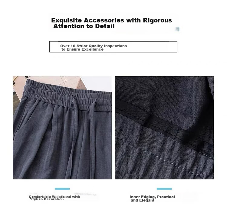 La Chapelle Women's High-Waist Straight-Leg Pants Summer Ice Silk Thin Cool Draped Slim Casual Trousers Black XL 6