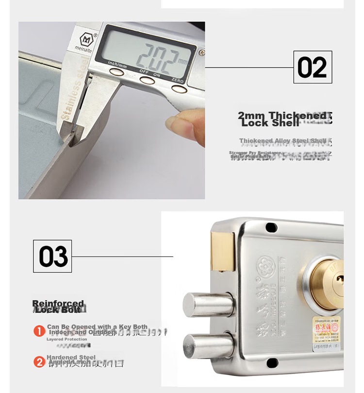 BLOSSOM Indoor Outdoor Door Lock External Security Door Lock Copper Cylinder 9698 Right Opening 2.0mm Thickness 7