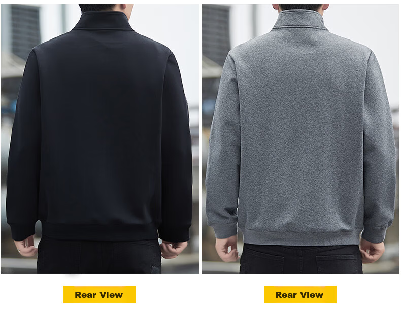 Romon Men's Jacket Spring Business Casual Simple Stand Collar Warm Sweatshirt Executive Outerwear Men's Q06 Black XL 11