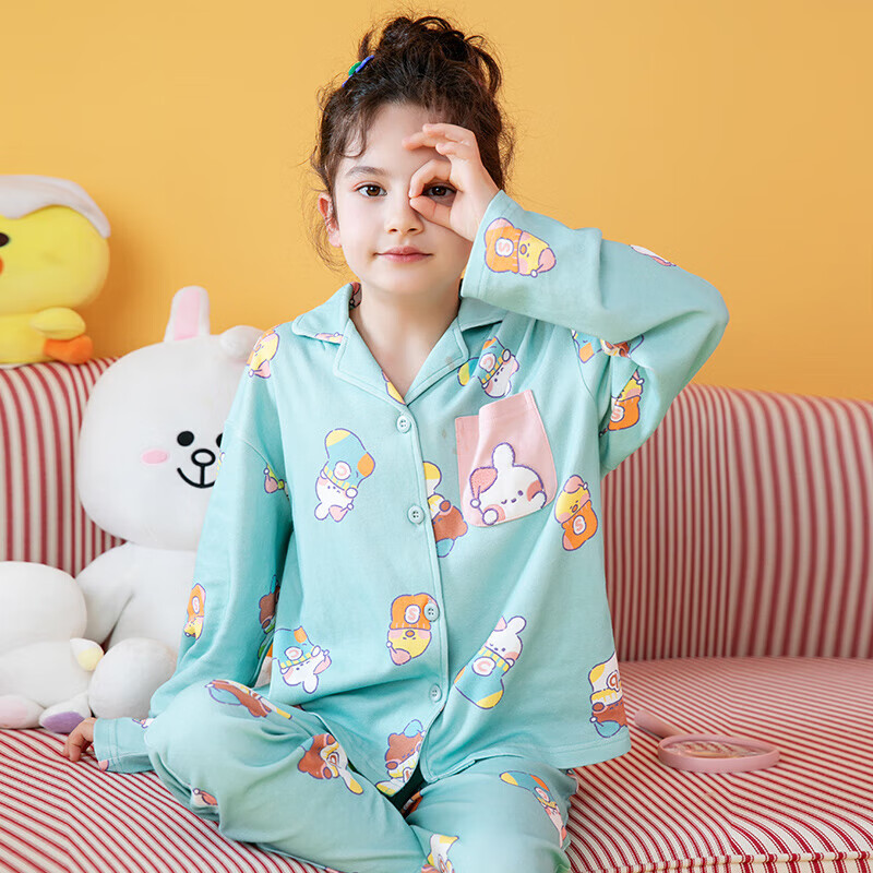 Fenteng Children's Pajamas for Girls, Early Spring Pure Cotton Brown Bear Cony Rabbit IP, Big Kids' Loungewear Q9FJ257390083