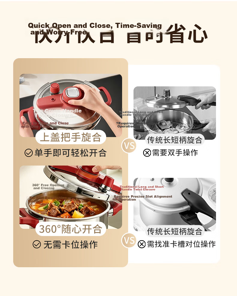 ASD Pressure Cooker 304 Stainless Steel Pressure Cooker Single-Hand Twist Open 5.5L Gas and Induction Cooker Compatible YS22B7WJ2 10