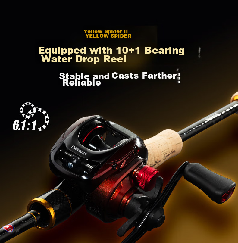 GW 2.1m Yellow Spider 2nd Gen ML Straight Handle Spinning Reel Universal Lure Rod Set with Large Guide Ring Smooth Rod Fishing Rod 11