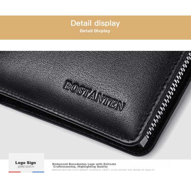 BOSTANTEN Men's Genuine Leather Business Short Wallet Multi-functional Money Clip Vertical Casual Contrast Color Zipper Student Card Holder Men 15