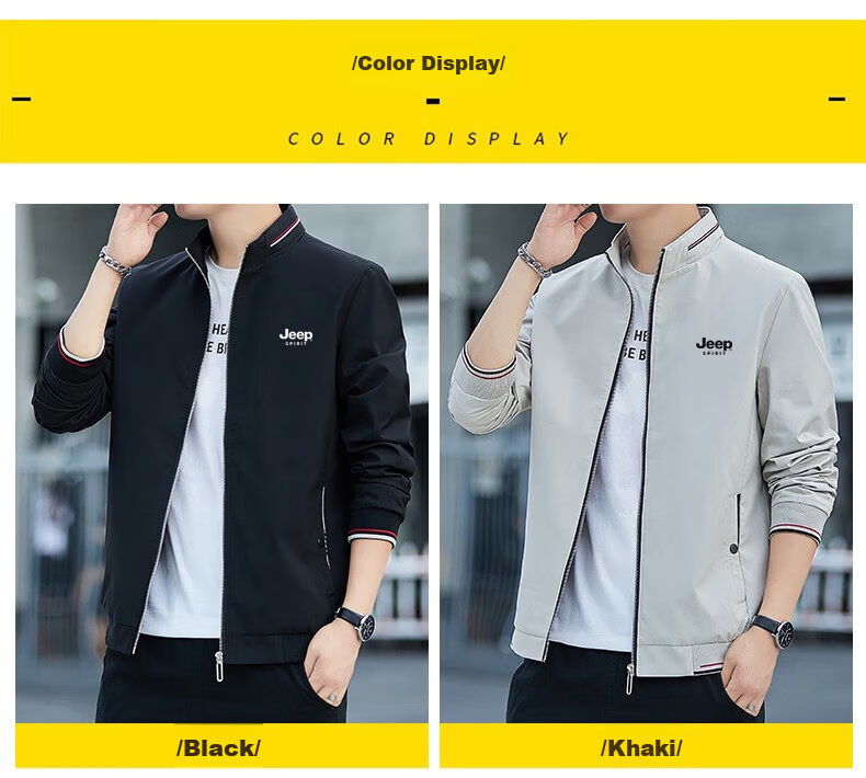 JEEP SPIRIT Men's Jacket, Spring And Autumn Outerwear, Solid Color Stand-Up Collar, Business Versatile Loose Casual Wear, Black, L 8