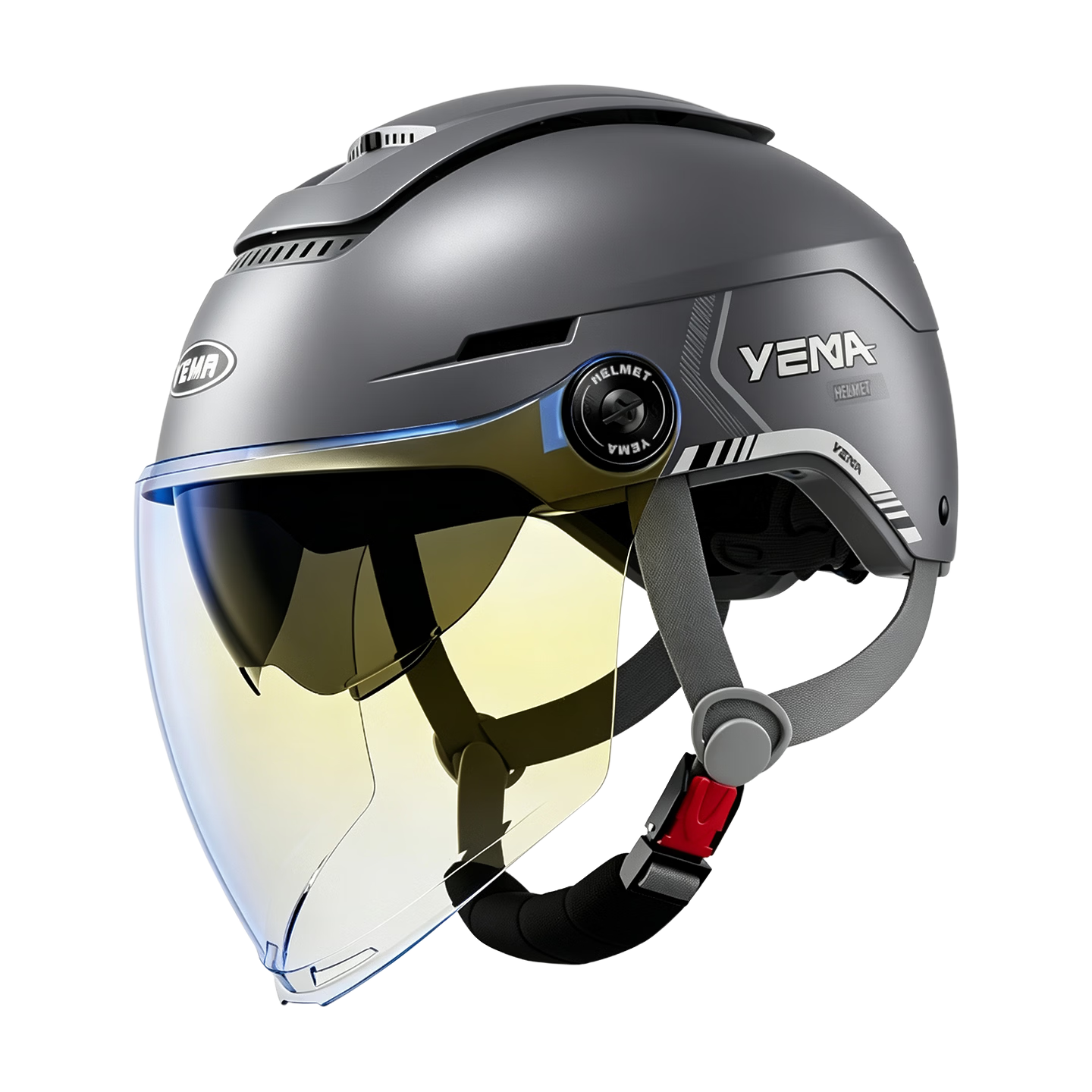 YEMA 3C Certified Electric Vehicle Helmet Unisex Motorcycle Half Helmet Summer Sun Protection Dual Lens Zero-Pressure Skylight Four-Season Universal Electric Bike Safety Helmet 370S Leather Titanium G
