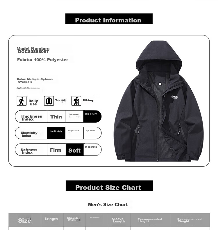 JEEP SPIRIT Men's Spring Autumn Jacket Hooded Sports Outdoor Mountaineering Coat Dark Blue 2XL 9