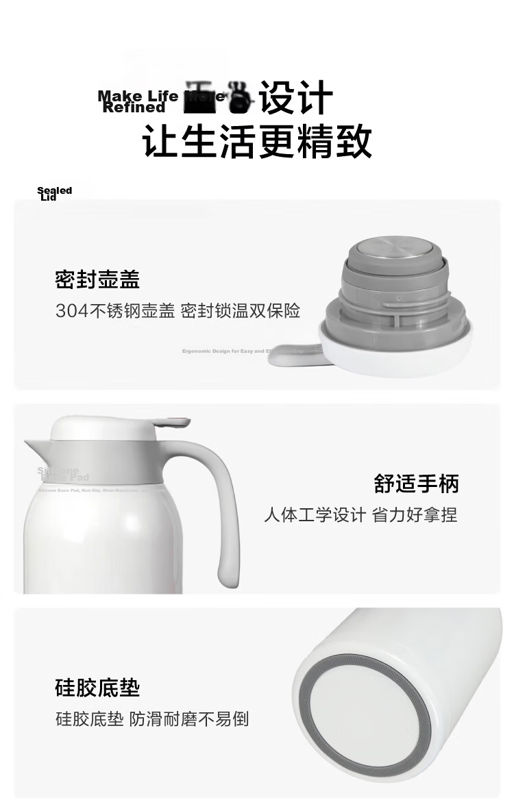 JD Original Small Warm Water Bottle [Chidan] Large Capacity Glass Thermos for Home, Office, Dormitory, 1.5L 16