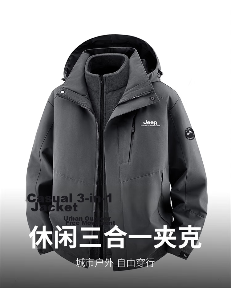 JEEP Men's Autumn Winter 3-in-1 Fleece Lined Jacket Outerwear Dark Gray L 2