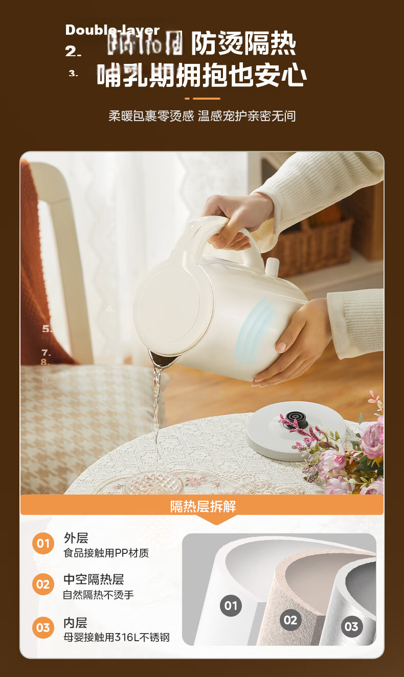 Midea Electric Kettle Auto Shut-Off Health Care Baby Grade 316L Stainless Steel 0 Coating 2L Large Capacity Double-Layer Anti-Scald MK-SH20M320-PRO 15